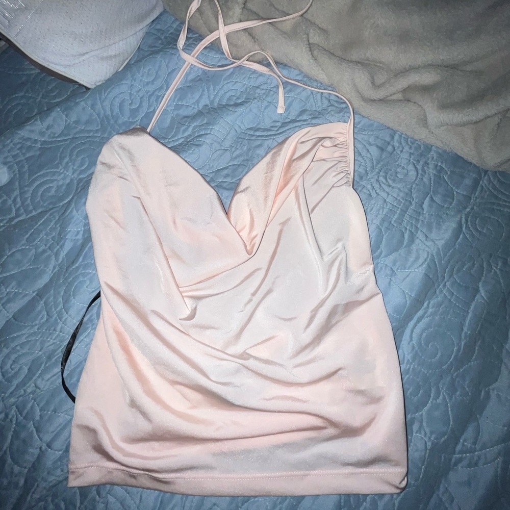 Forever21 baby pink halter top with cowl neckline